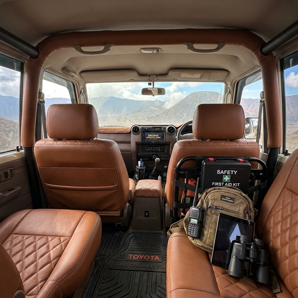 Interior Jeep premium dengan fasilitas lengkap